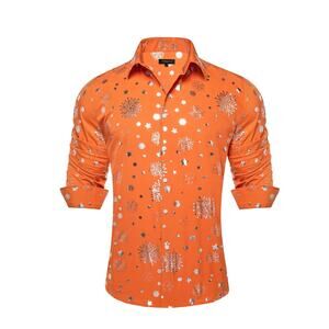 DiBanGu Christmas Shirts for Men Orange Snowflake Medium
